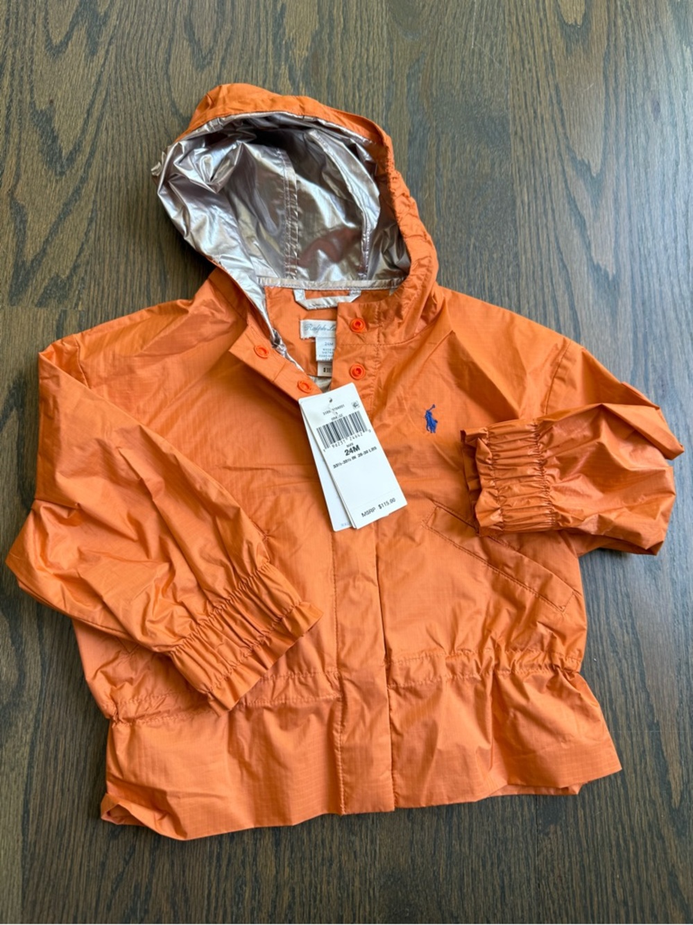 Ralph Lauren Toddler Orange Hooded Windbreaker Jacket new with tags